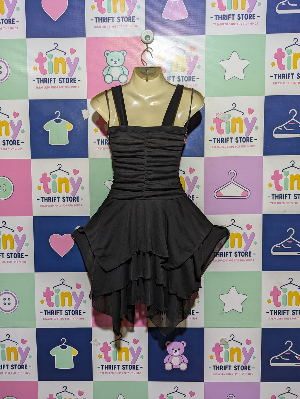 Byer Girl Girls Black Ruffled Tiered Party Dress - Size 7 Estimated Age 7 Years AB2