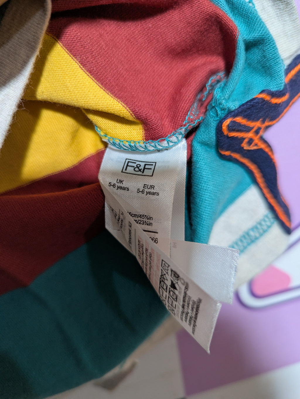 F&F Boys Multicolor Bold Stripe "Dinosaur Adventure" Short Sleeve Polo Shirt - Size Estimated Age 5-6 Years AB2