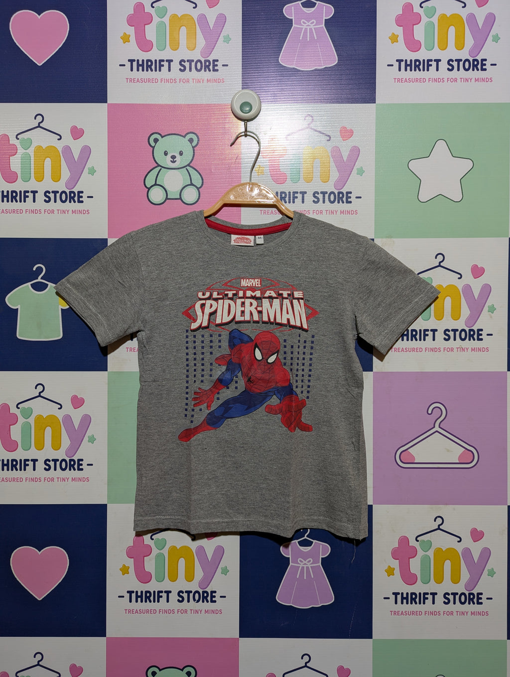 Marvel Ultimate Spider-Man Boys Heather Grey "Ultimate Spider-Man" Graphic Short Sleeve Tee - Size Estimated Age 8 Years AB2