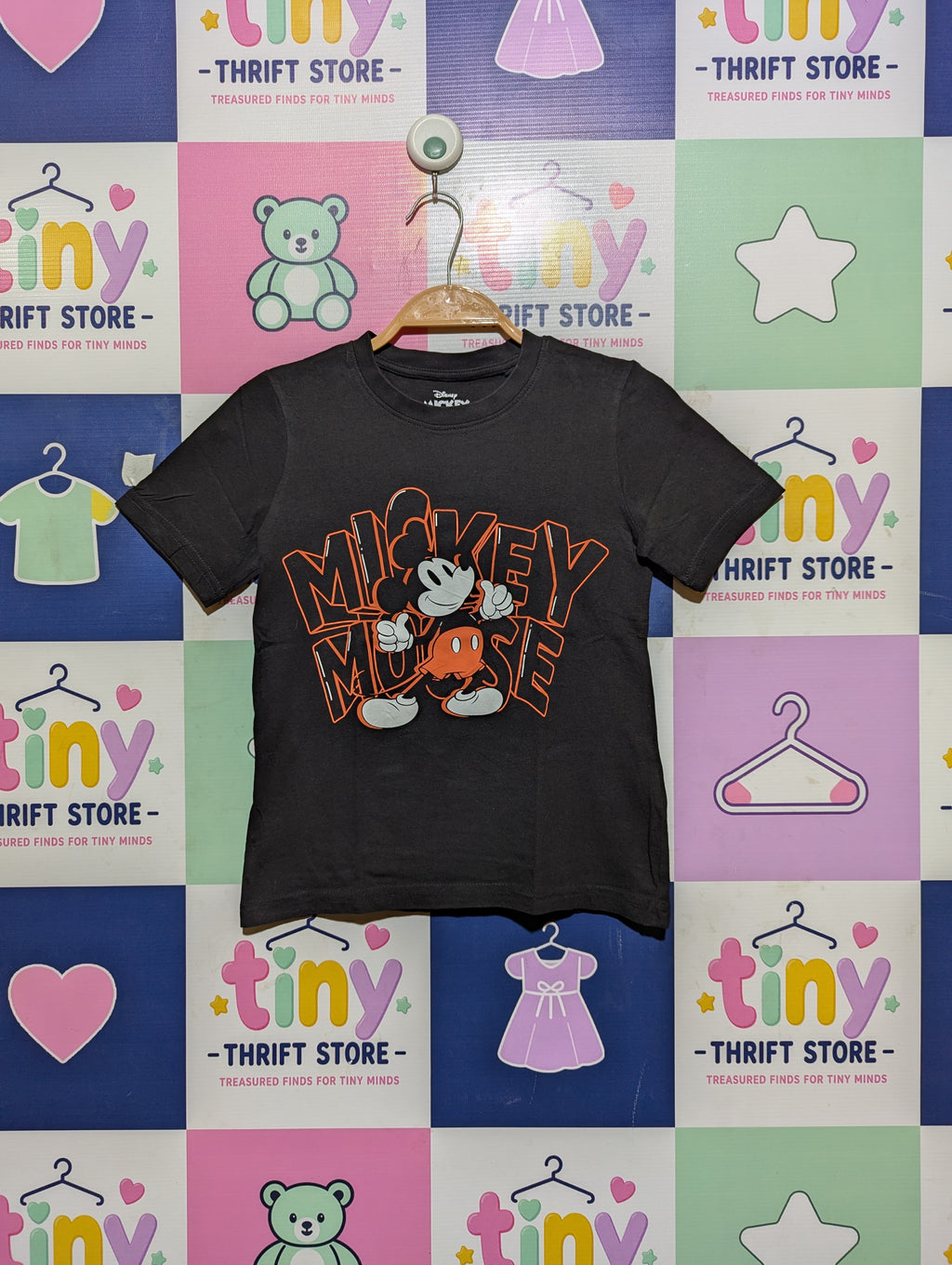 Disney Mickey Mouse Boys Charcoal Black "Mickey Mouse" Graphic Short Sleeve Tee - Size Estimated Age 7-8 Years AB2