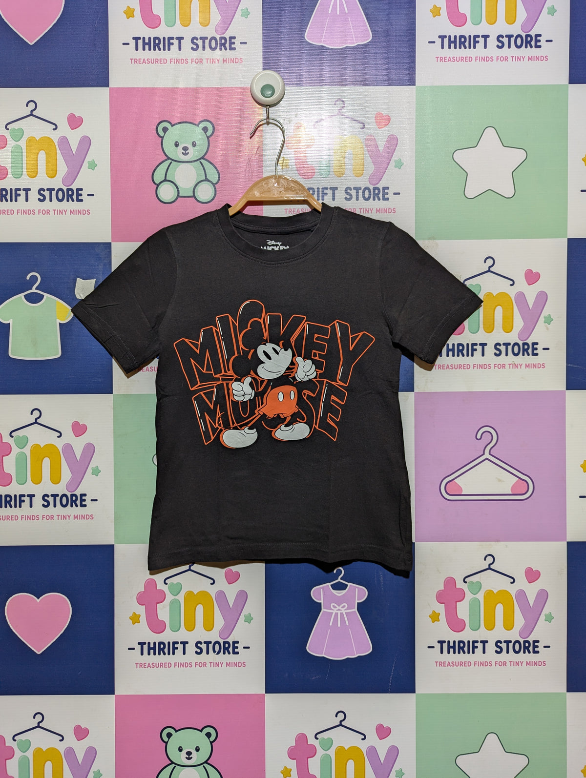 Disney Mickey Mouse Boys Charcoal Black "Mickey Mouse" Graphic Short Sleeve Tee - Size Estimated Age 7-8 Years AB2