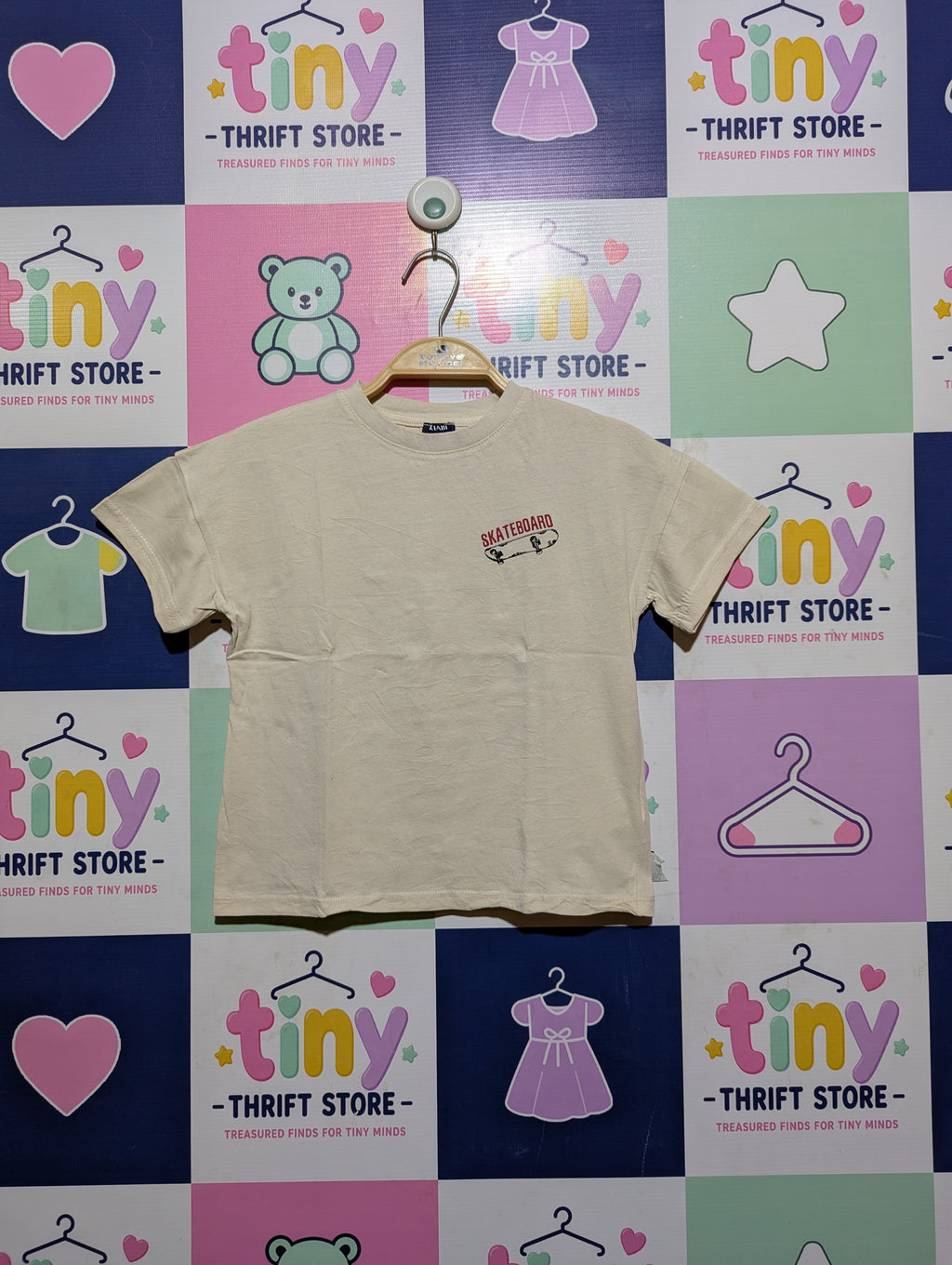 Kiabi Boys Beige "Skateboard Never Stop Rolling" Graphic Short Sleeve Tee - Size Estimated Age 8 Years AB2