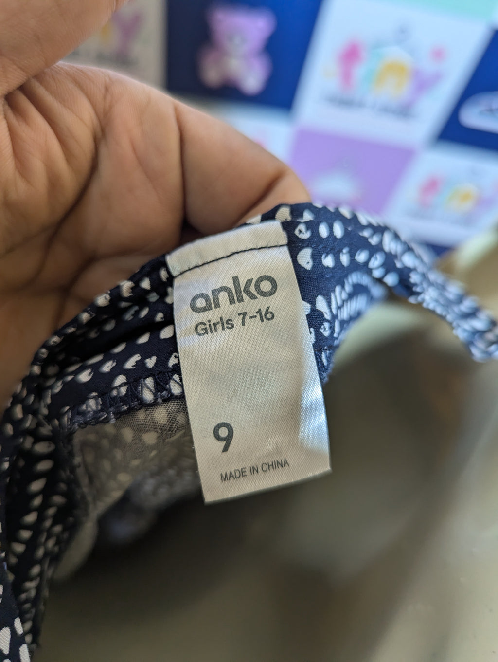 Anko Girls Navy Blue & White Abstract Dot Print Sleeveless Summer Dress - Size Estimated Age 9 Years AB3