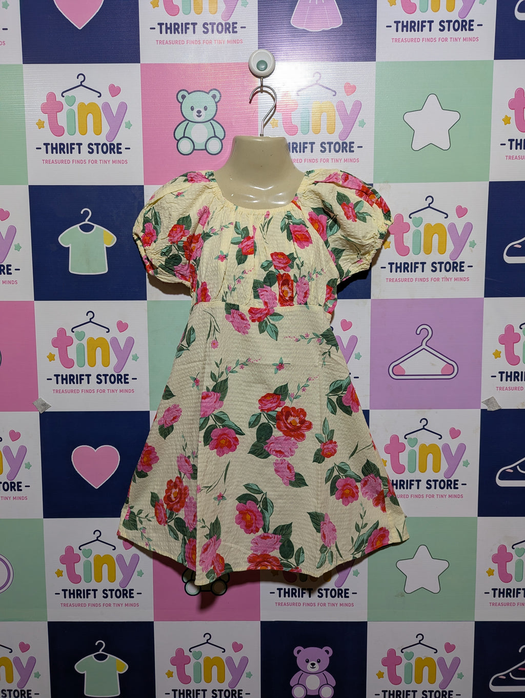 NEXT Girls Cream & Pink Floral Print Dress - Size 9 Years Estimated Age 9 Years AB4