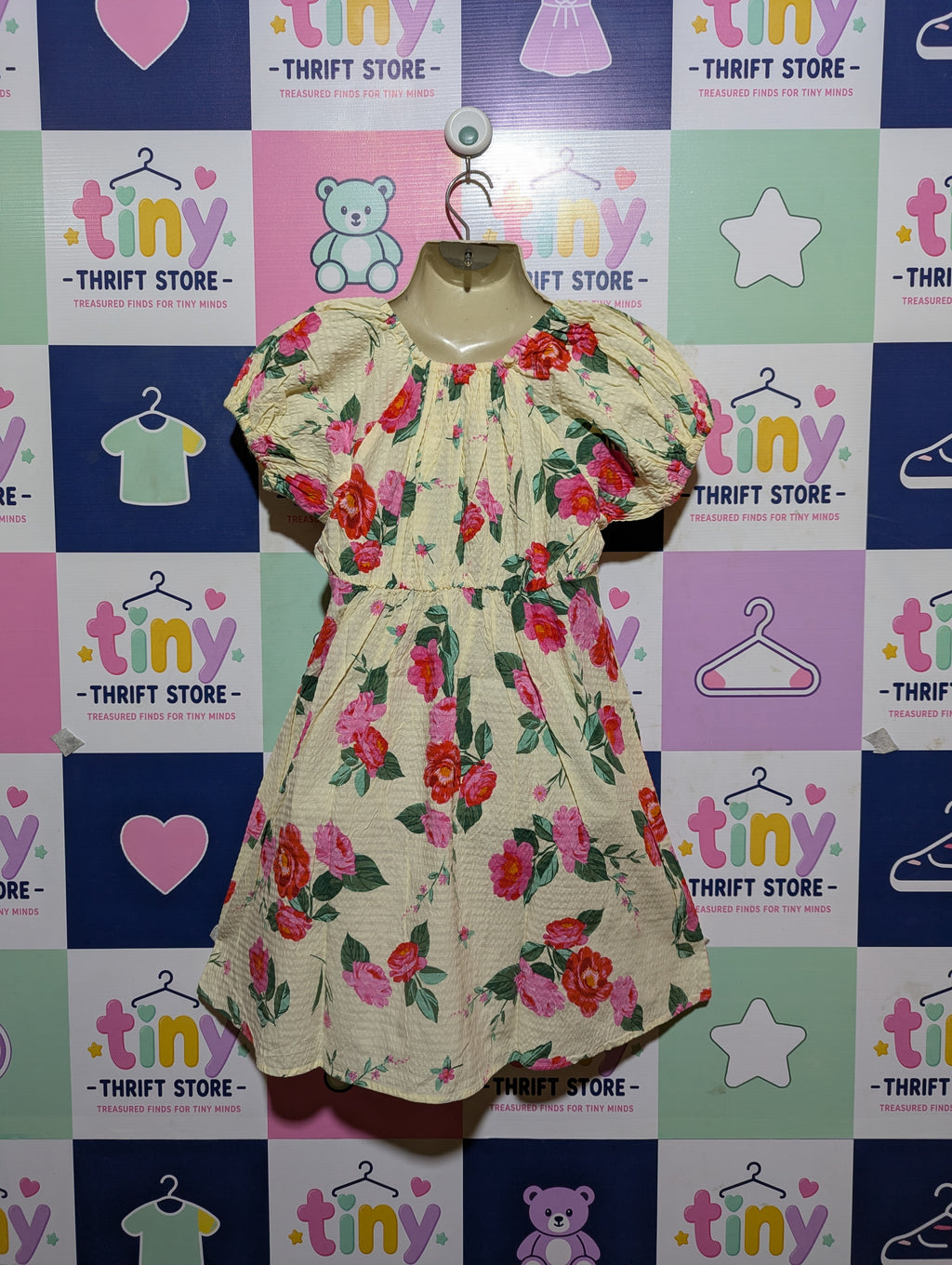 NEXT Girls Cream & Pink Floral Print Dress - Size 9 Years Estimated Age 9 Years AB4