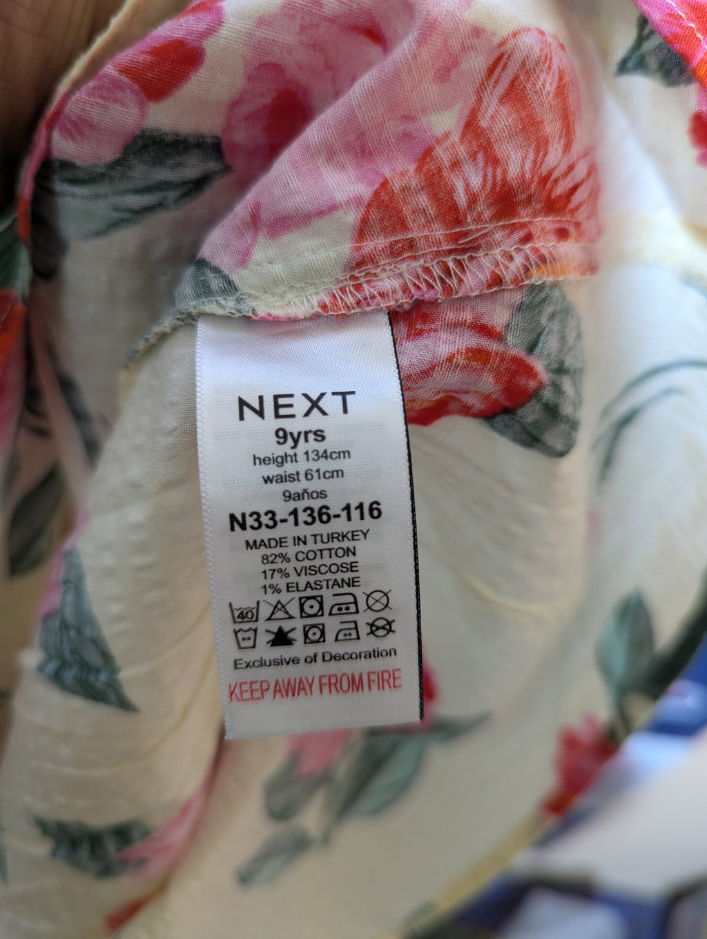 NEXT Girls Cream & Pink Floral Print Dress - Size 9 Years Estimated Age 9 Years AB4