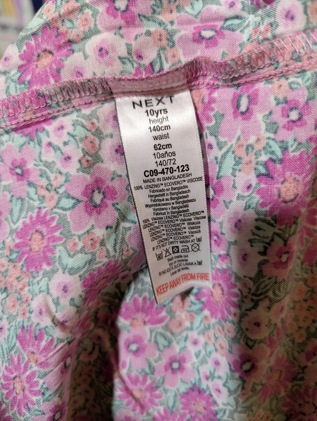 NEXT Girls Pink & Green Floral Print Square-Neck Dress - Size 10 Years Estimated Age 10 Years AB2