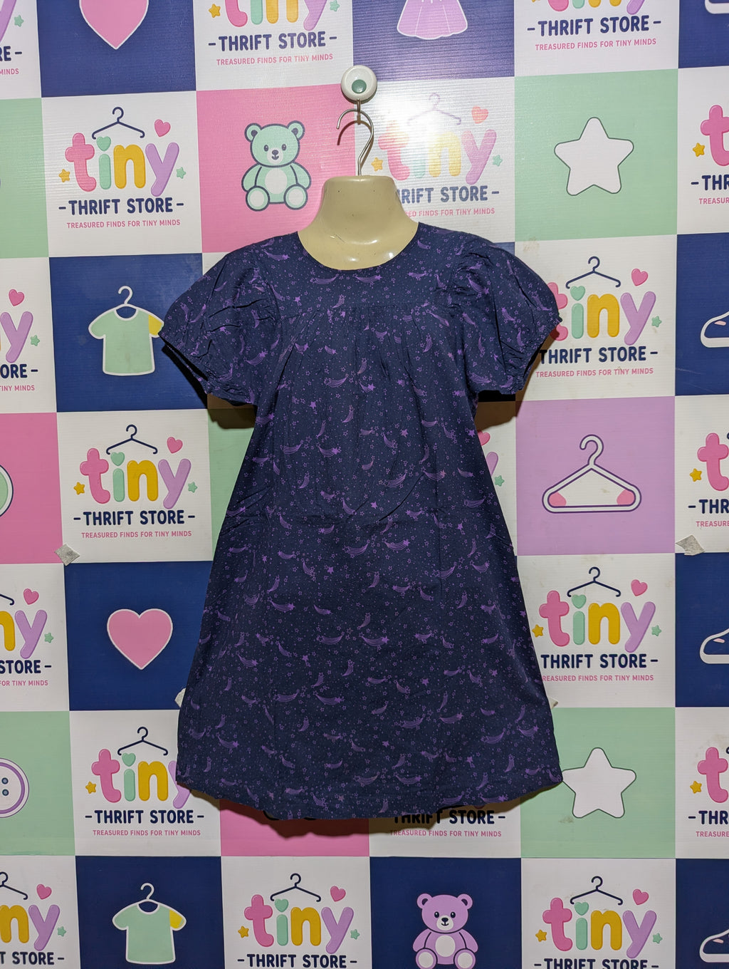 DIVIDED by H&M Girls Navy Blue Celestial Starry Night Print Dress - Size 34 Estimated Age Teens / 10 Years AB2