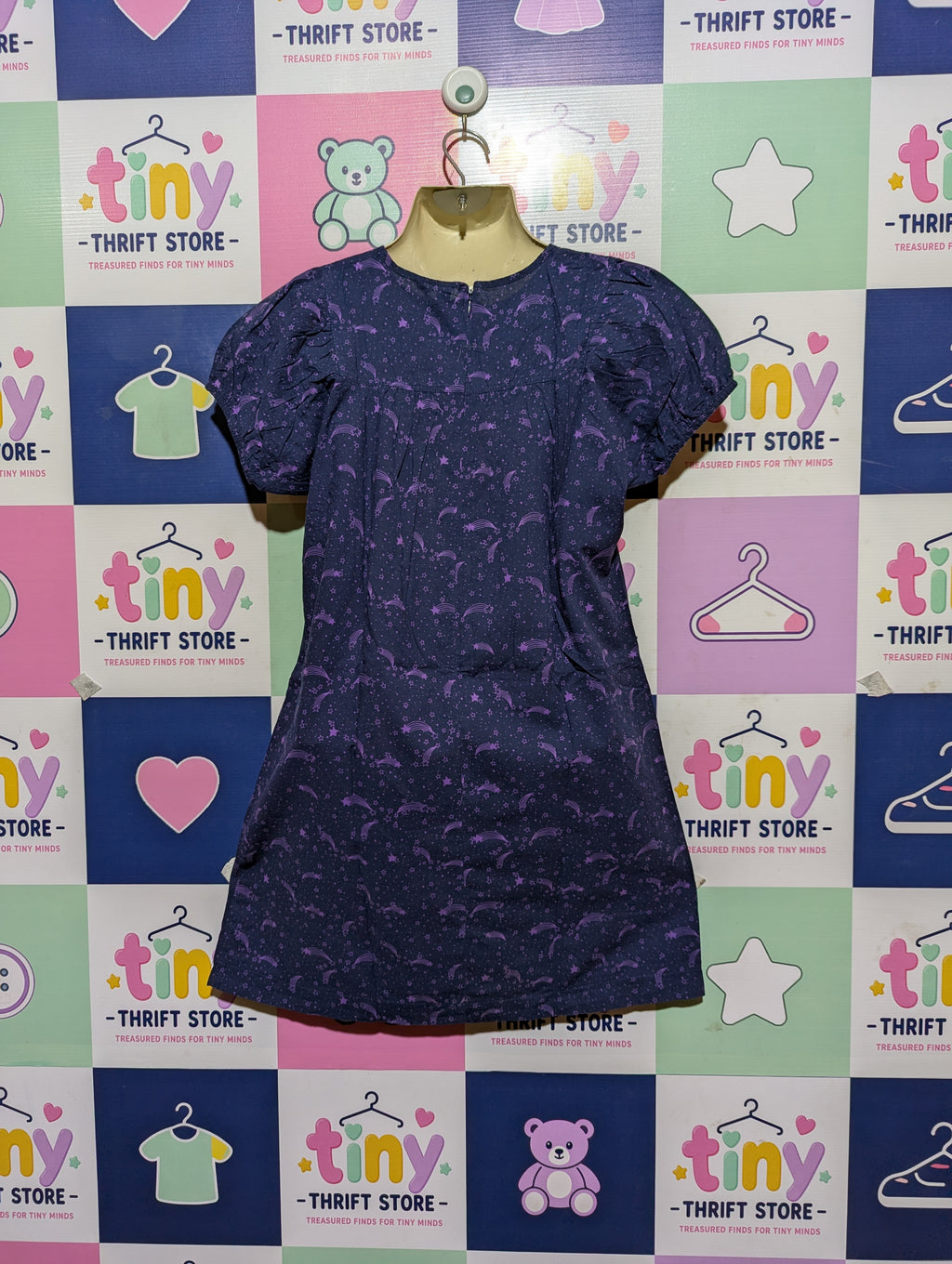 DIVIDED by H&M Girls Navy Blue Celestial Starry Night Print Dress - Size 34 Estimated Age Teens / 10 Years AB2