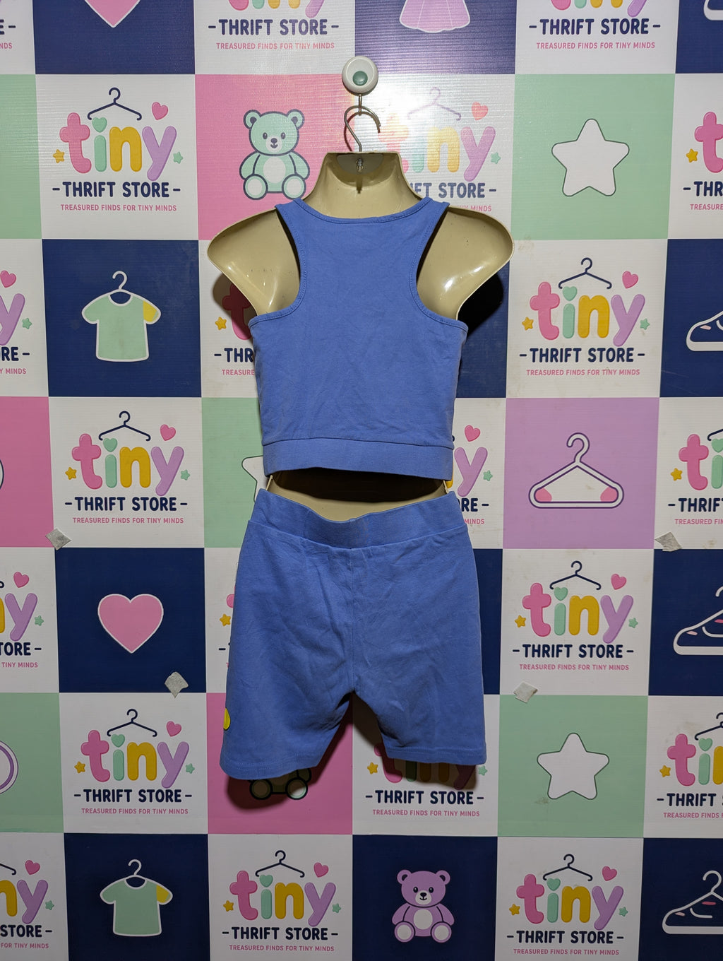 Disney Mickey & Friends Girls Blue Mickey Mouse Crop Top & Biker Shorts Set - Size 8-9 Years Estimated Age 8-9 Years AB2