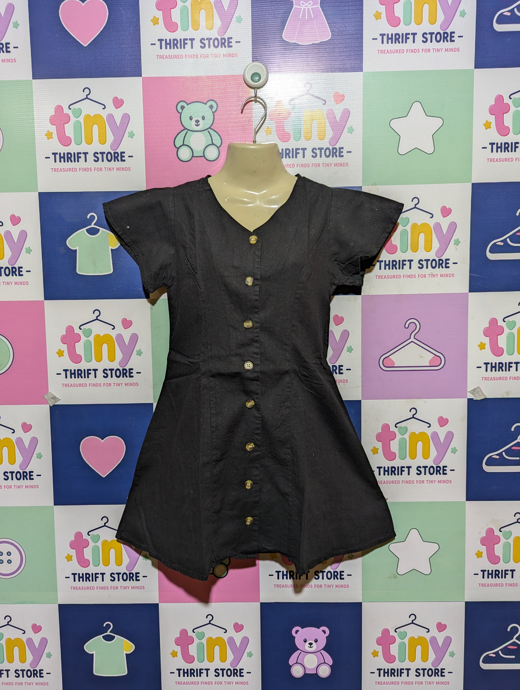 Eve Girl Girls Black Button-Front Flare Dress - Size 10 Estimated Age 9-10 Years AB2