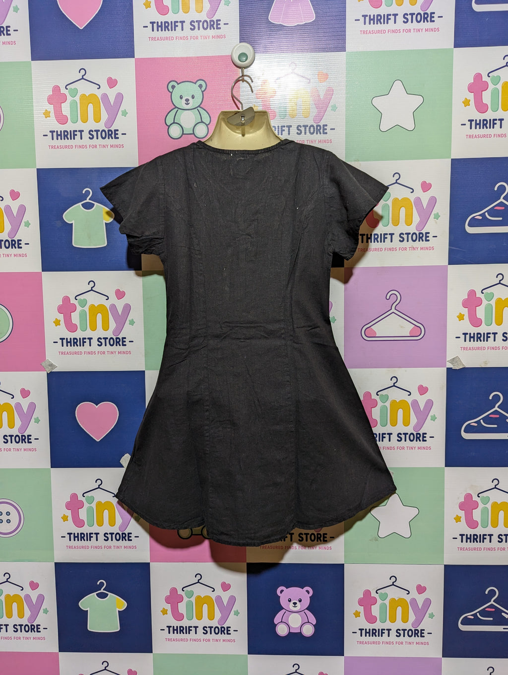 Eve Girl Girls Black Button-Front Flare Dress - Size 10 Estimated Age 9-10 Years AB2