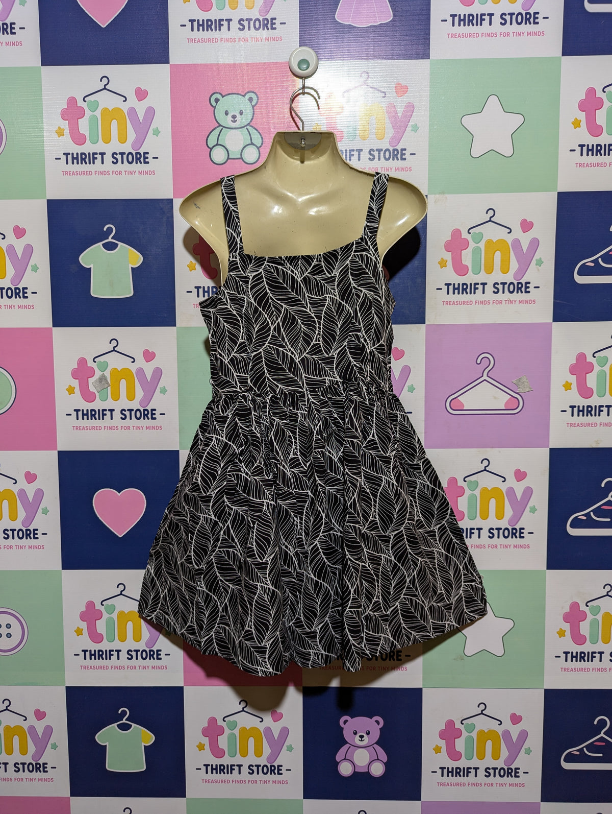 Anko Girls Black and White Leaf Print Sundress - Size 10 Estimated Age 9-10 Years AB2