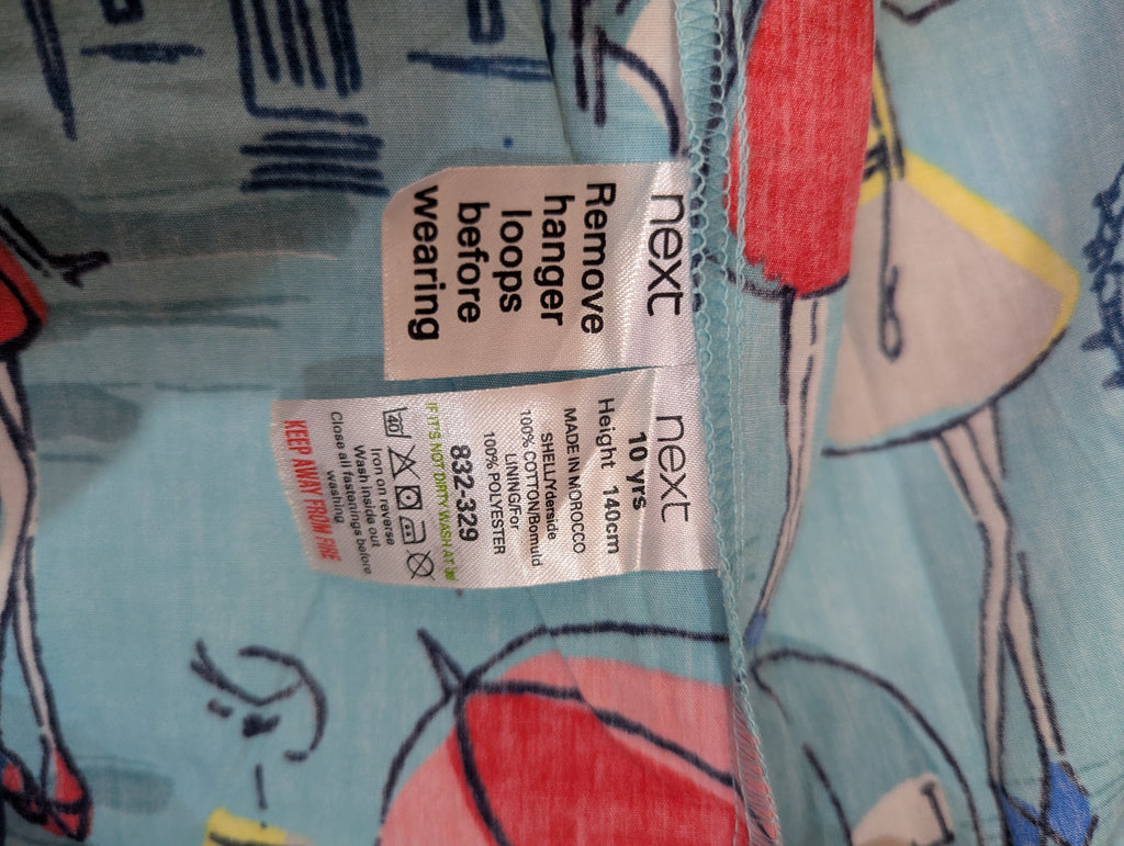 Next Girls Light Blue London Umbrella Print Halter Dress - Size 10 Yrs Estimated Age 9-10 Years AB2