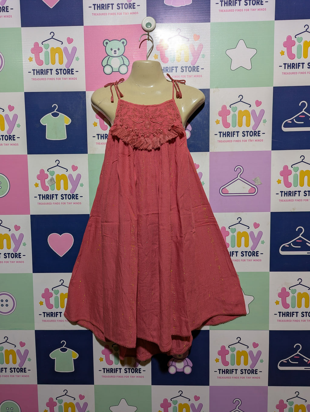 Next Girls Dusty Rose Metallic Shimmer Strappy Dress - Size 10 Yrs Estimated Age 9-10 Years AB2