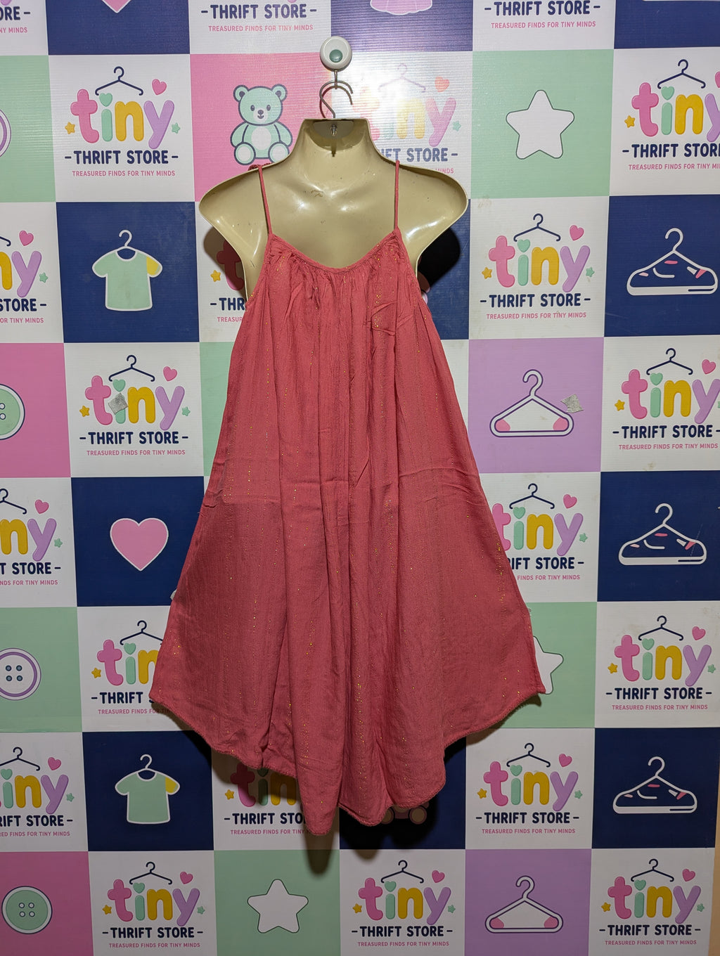 Next Girls Dusty Rose Metallic Shimmer Strappy Dress - Size 10 Yrs Estimated Age 9-10 Years AB2