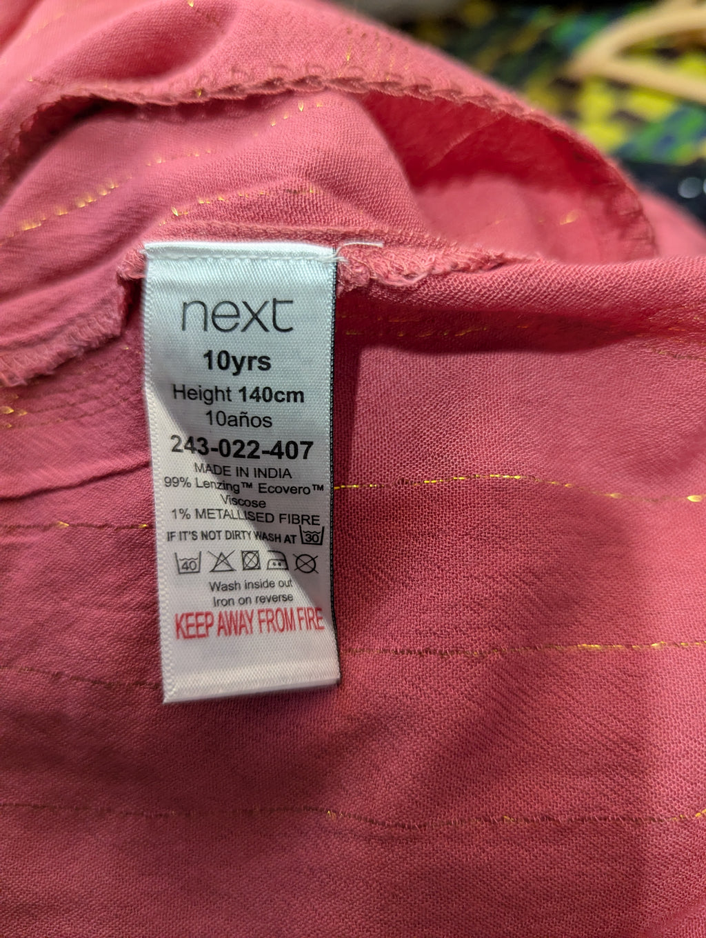 Next Girls Dusty Rose Metallic Shimmer Strappy Dress - Size 10 Yrs Estimated Age 9-10 Years AB2