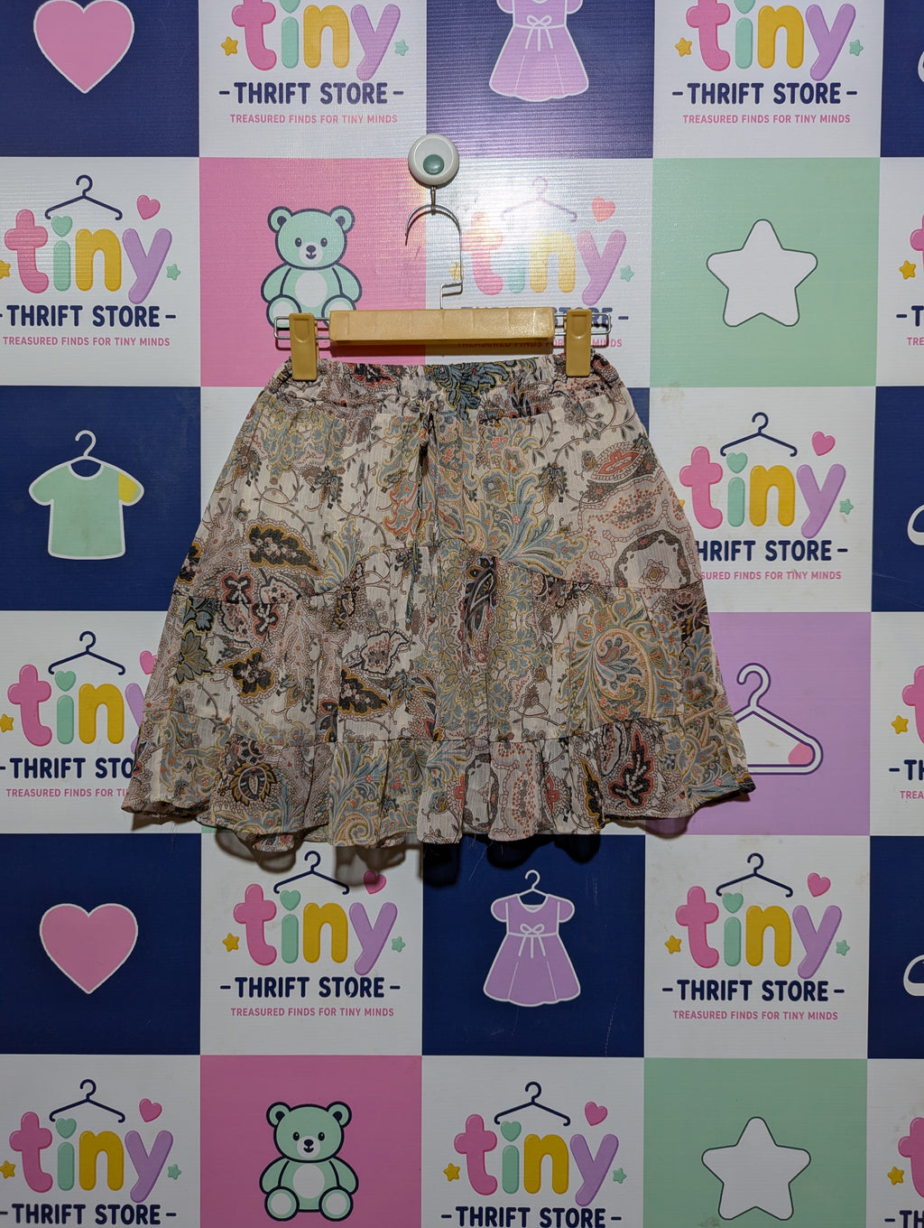 NAF NAF Girls Multi-Color Boho Paisley Tiered Skirt - Size M Estimated Age 10-12 Years AB2