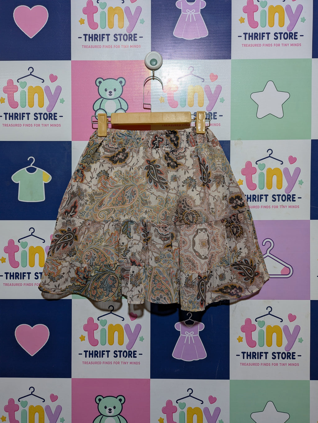 NAF NAF Girls Multi-Color Boho Paisley Tiered Skirt - Size M Estimated Age 10-12 Years AB2