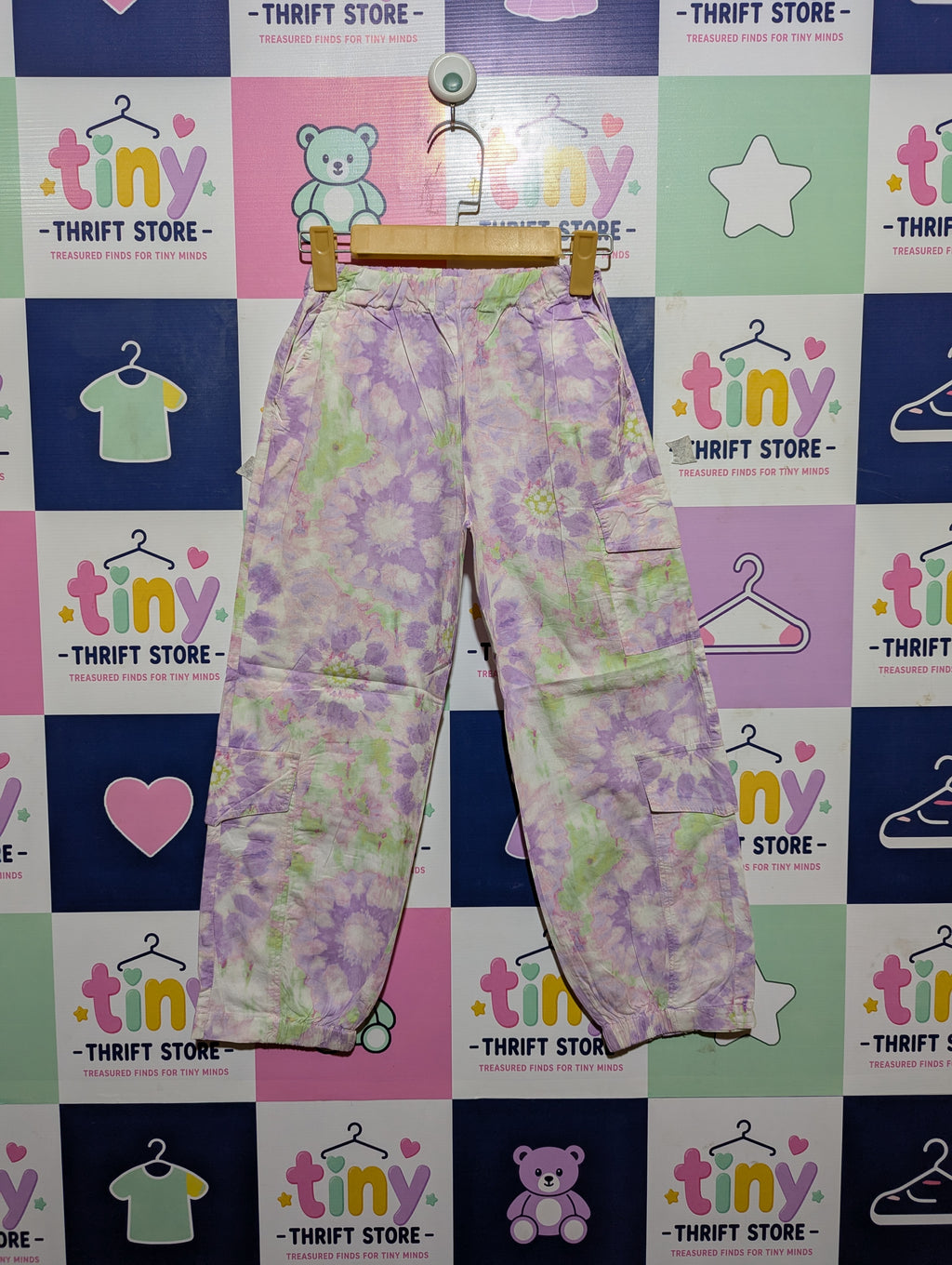 ZARA Girls Purple & Green Tie-Dye Cargo Joggers - Size 134 cm Estimated Age 9 Years AB2