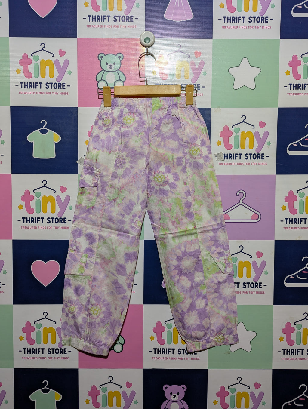 ZARA Girls Purple & Green Tie-Dye Cargo Joggers - Size 134 cm Estimated Age 9 Years AB2