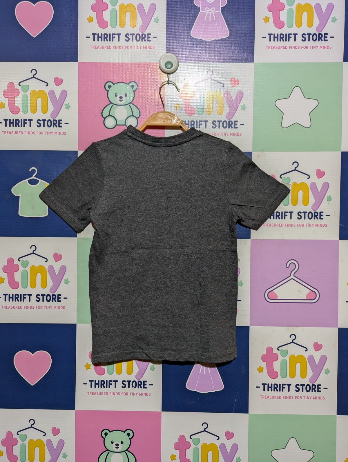 Kiabi Boys Dark Grey "Wild Spirit Forest" Patchwork Graphic Tee - Size Estimated Age 10 Years AB2
