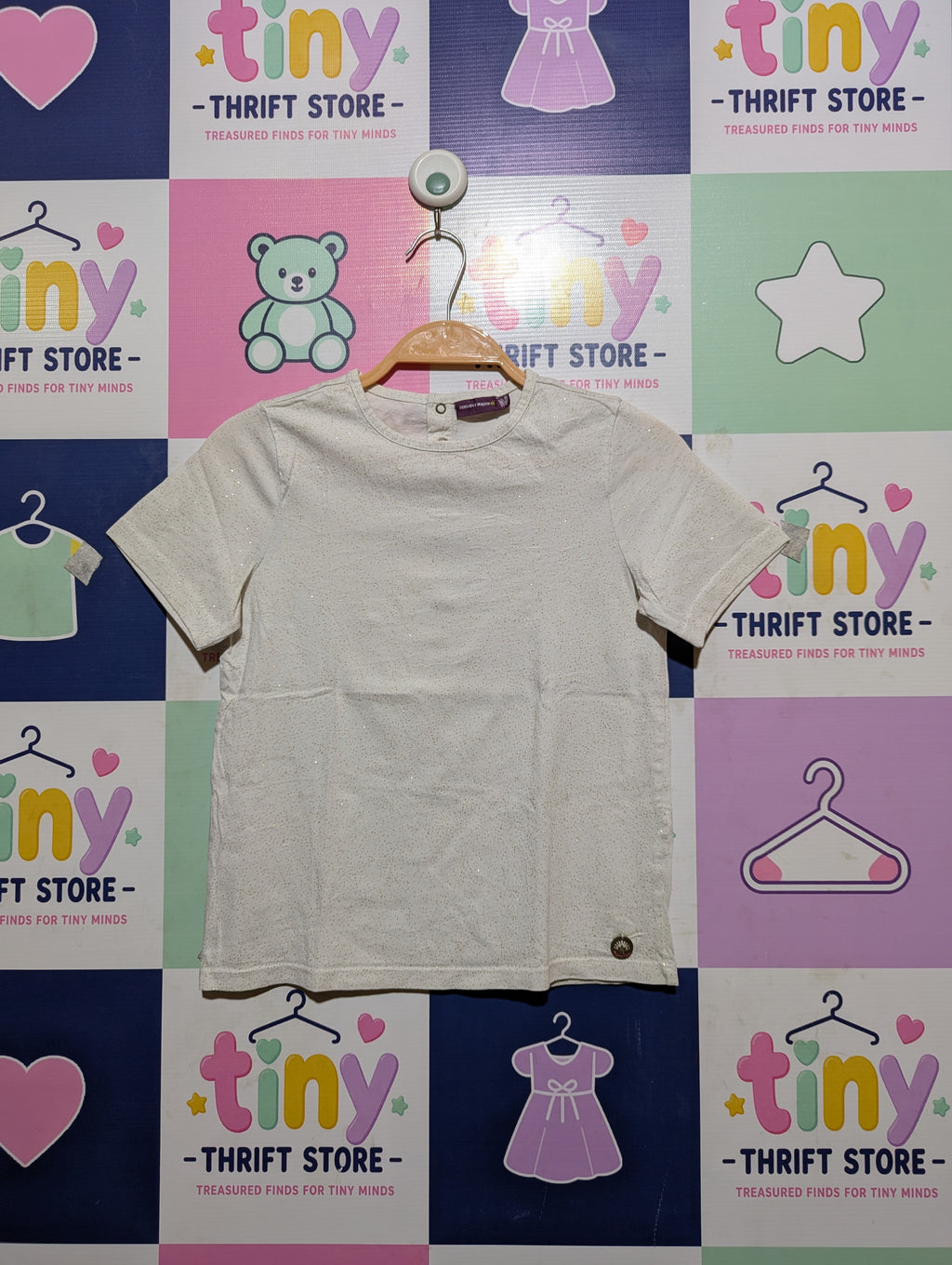 Sergent Major Girls Off-White Glitter Dot Short Sleeve Tee - Size Estimated Age 9 Years AB2