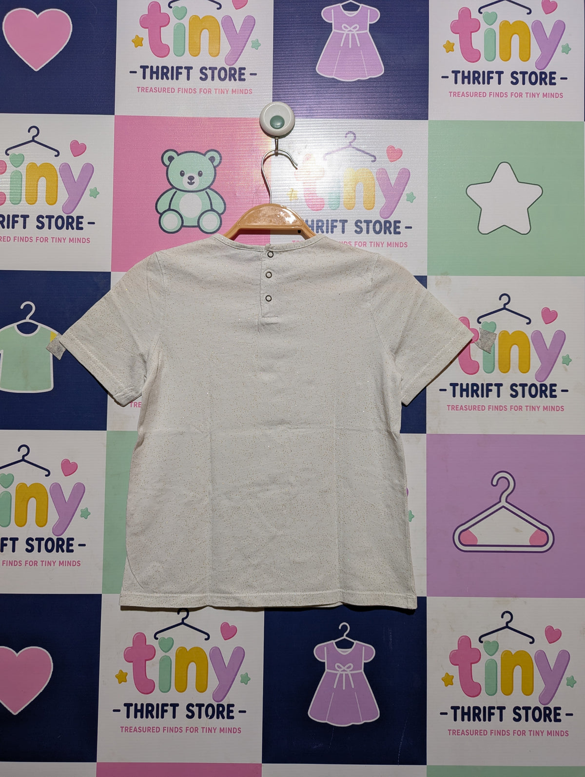 Sergent Major Girls Off-White Glitter Dot Short Sleeve Tee - Size Estimated Age 9 Years AB2