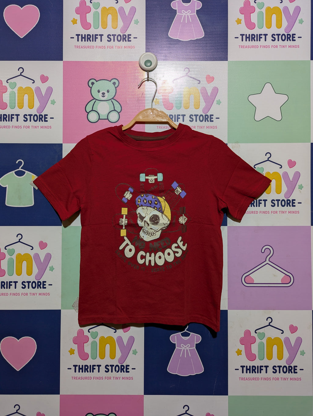 Kiabi Boys Red "No Need To Choose" Skateboard Graphic Tee - Size Estimated Age 10 Years AB2