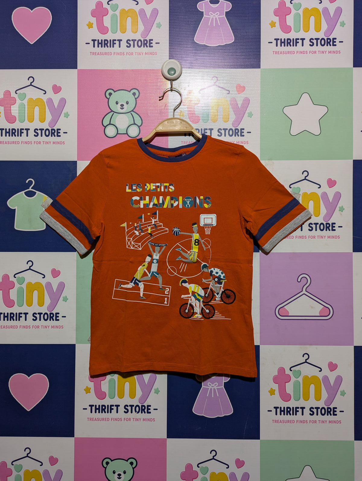 Sergent Major Boys Orange "Les Petits Champions" Sports Graphic Tee - Size Estimated Age 10 Years AB2