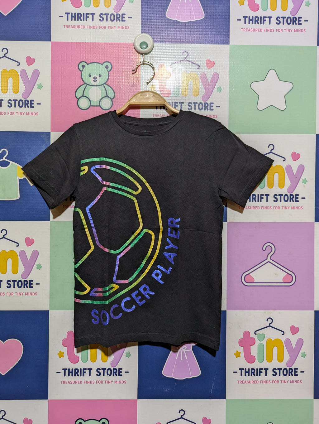 Gémo Boys Charcoal Grey "Soccer Player" Holographic Graphic Tee - Size Estimated Age 10 Years AB2
