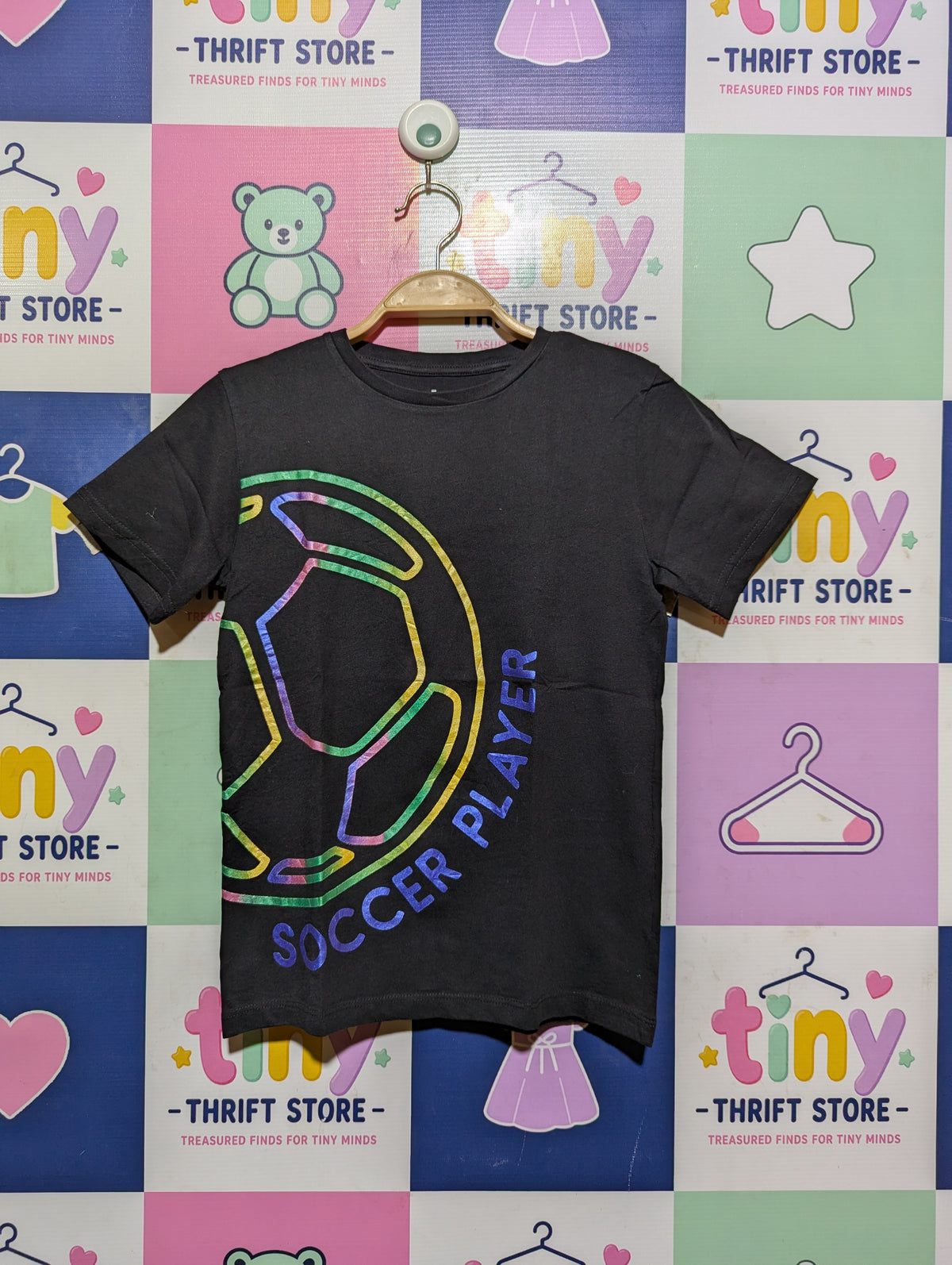Gémo Boys Charcoal Grey "Soccer Player" Holographic Graphic Tee - Size Estimated Age 10 Years AB2