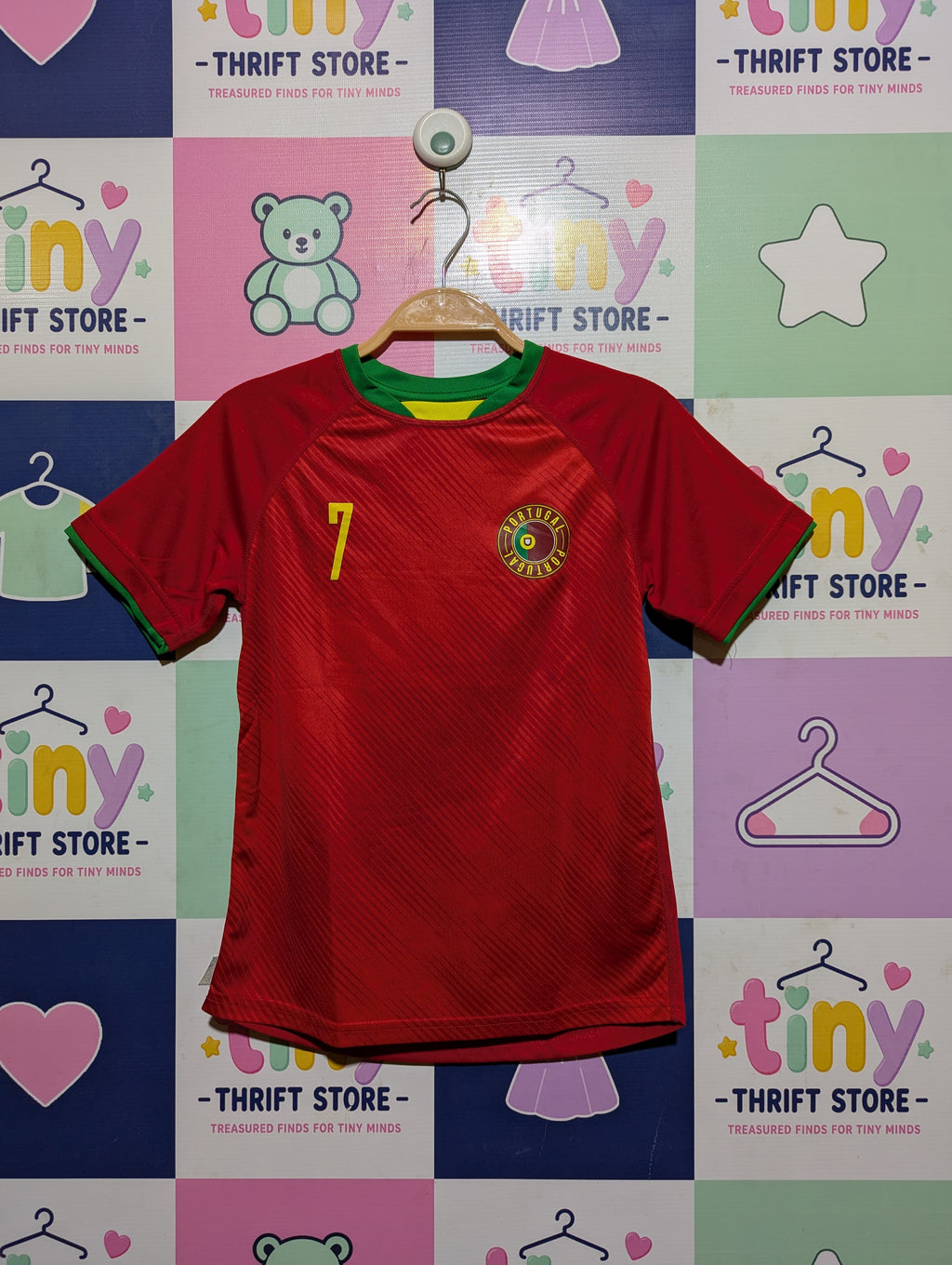H&M Boys Red "Portugal 7" Soccer Jersey Top - Size Estimated Age 8-10 Years AB2
