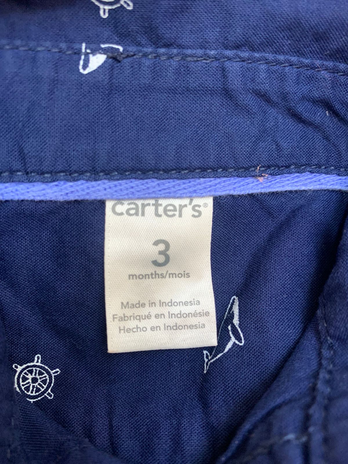 Carter’s Baby Boy Nautical Whale Print Shirt - Size 3 Months AB1