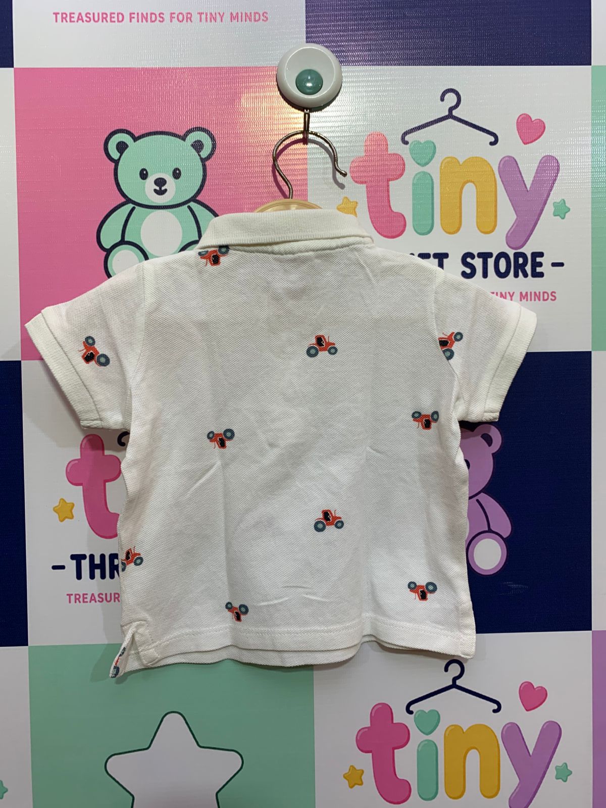 Baby Boy White Pique Polo with Tractor Embroidery - Size 68 (3-6M) AB1