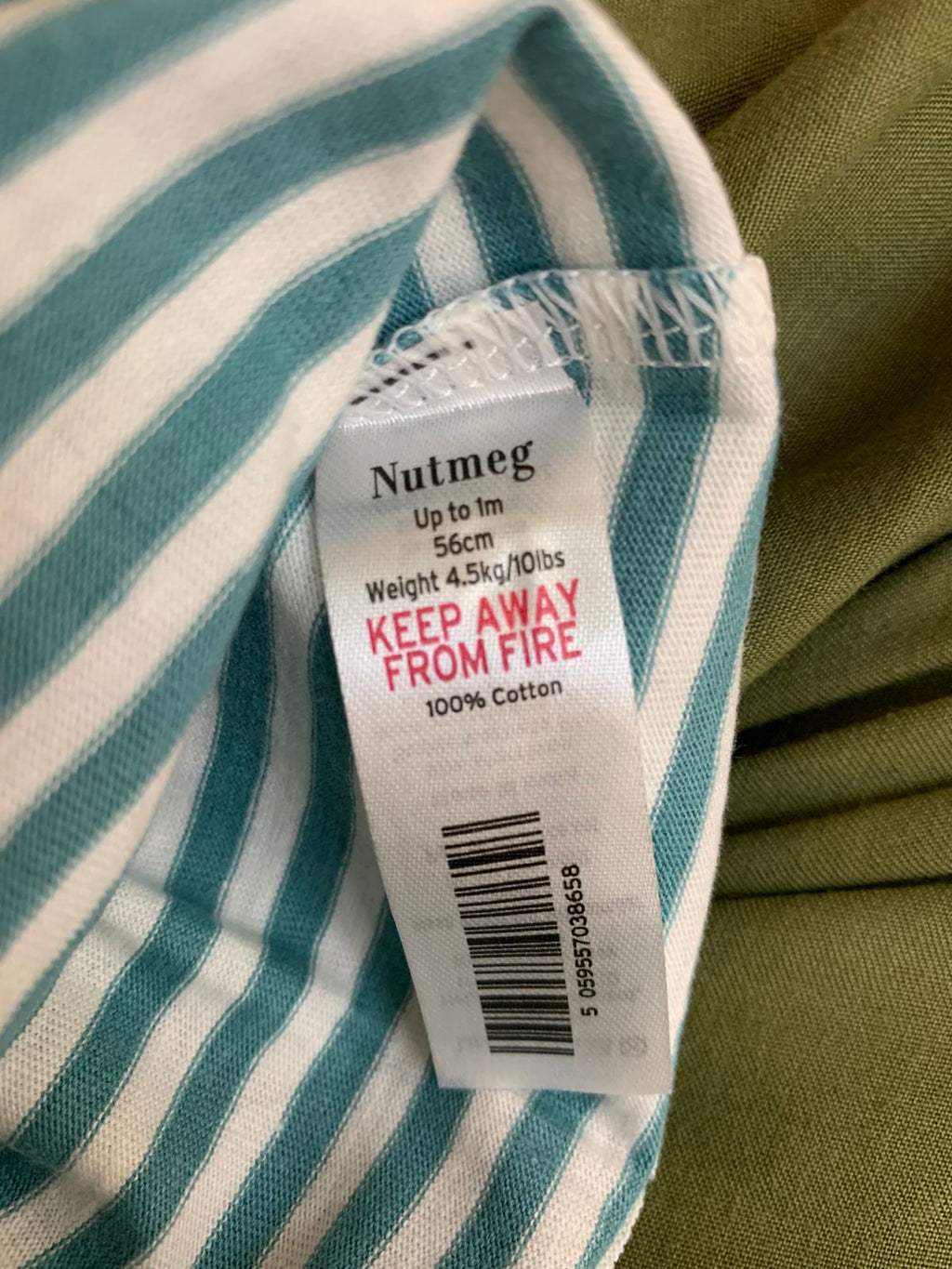 Nutmeg Baby Boy Striped Cotton Tee - Teal/White, Size 6-9 Months AB1