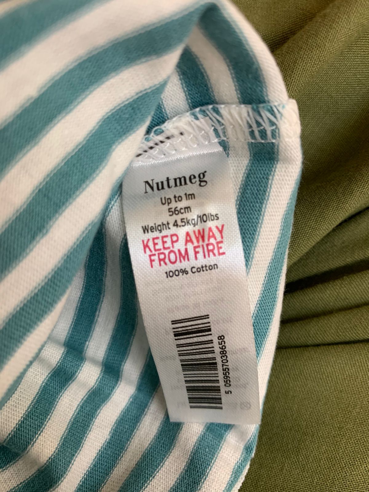 Nutmeg Baby Boy Striped Cotton Tee - Teal/White, Size 6-9 Months AB1