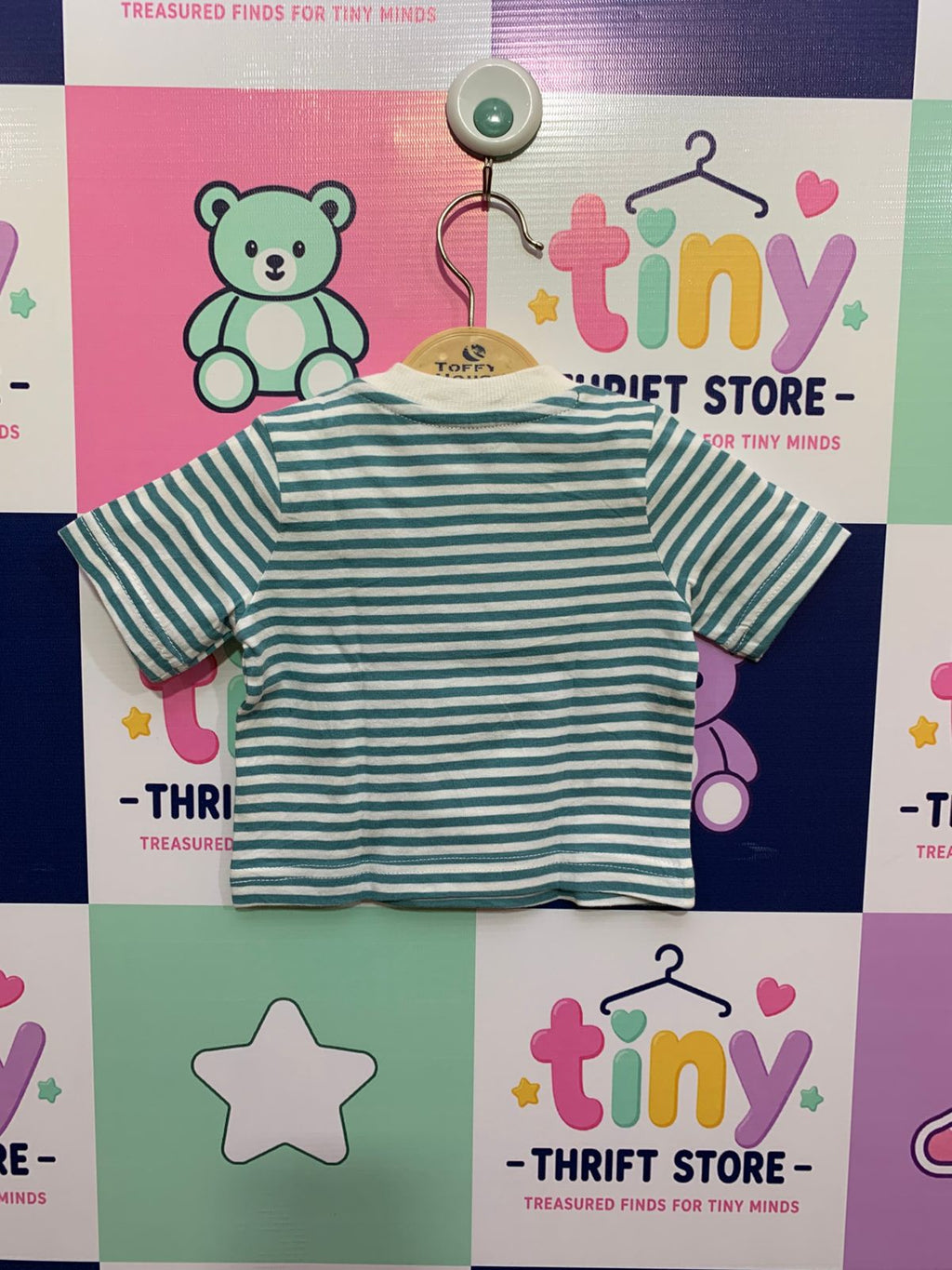 Nutmeg Baby Boy Striped Cotton Tee - Teal/White, Size 6-9 Months AB1