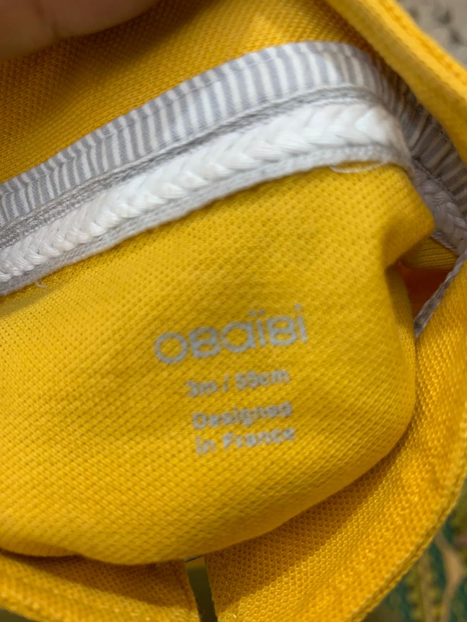 Obaïbi Baby Boy Mustard Pique Polo with Layered Trim - Size 3 Months AB1