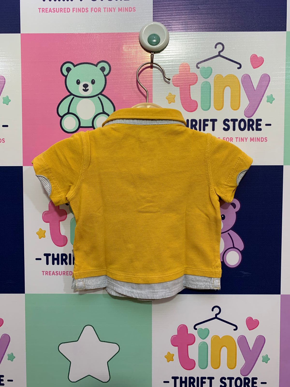 Obaïbi Baby Boy Mustard Pique Polo with Layered Trim - Size 3 Months AB1