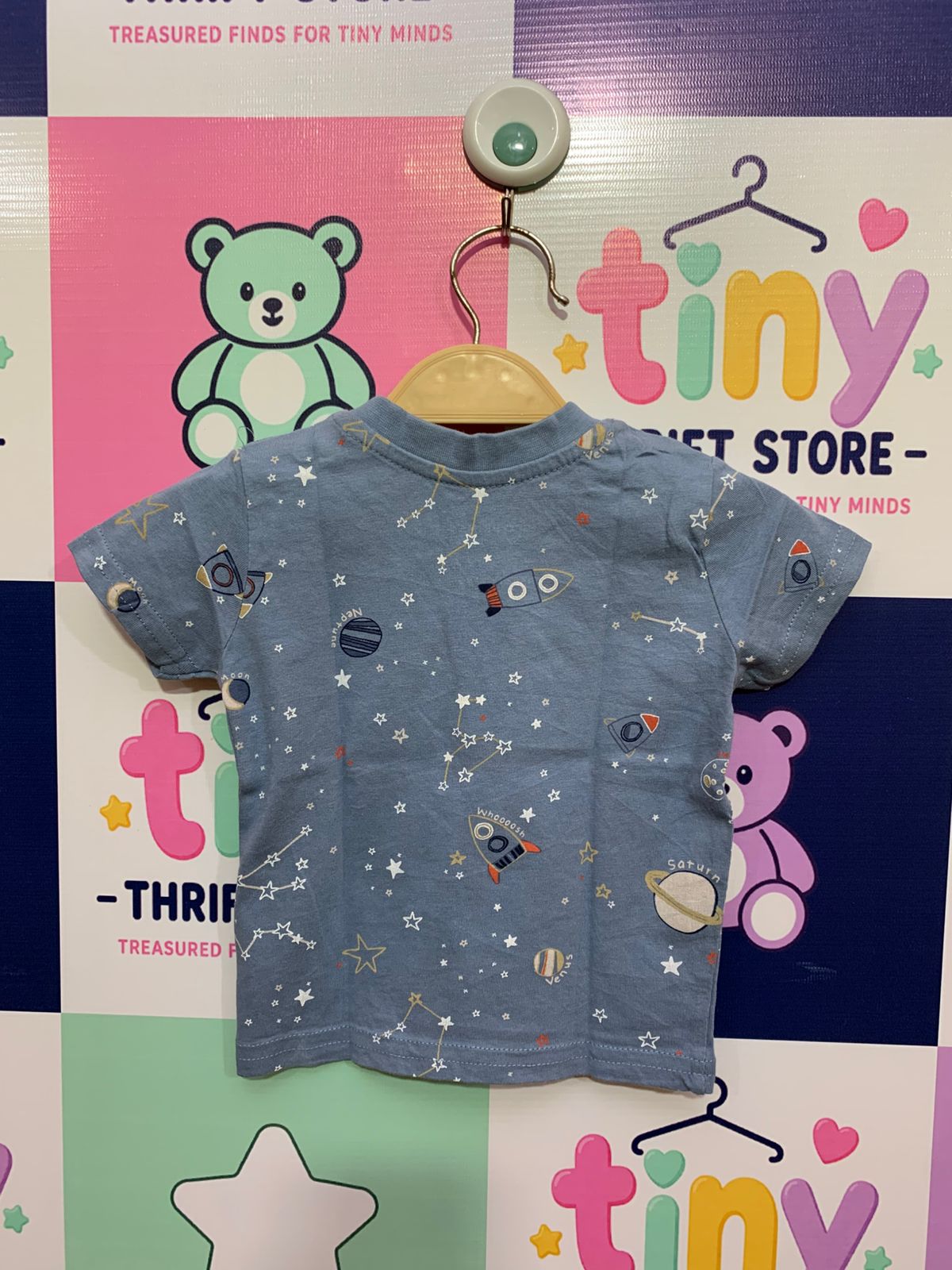 Primark Baby Boy Space All-Over Print Tee - Blue, Size 0-3 Months AB1