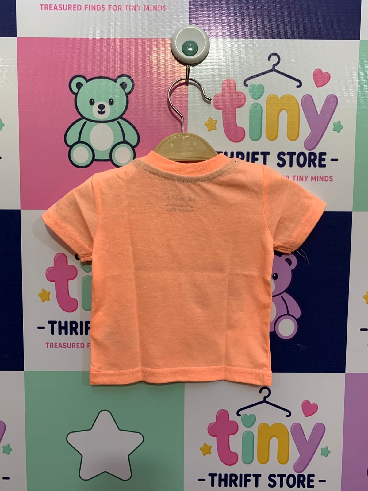 Primark 0-3M Neon Peach "Totally Epic" T-Shirt - India, Size 0–3 Months AB1