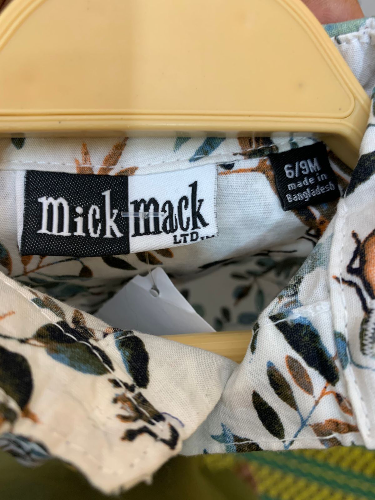 Mick Mack Ltd. Baby Boy Botanical Beetle Print Romper Shirt – 6/9 Months AB1