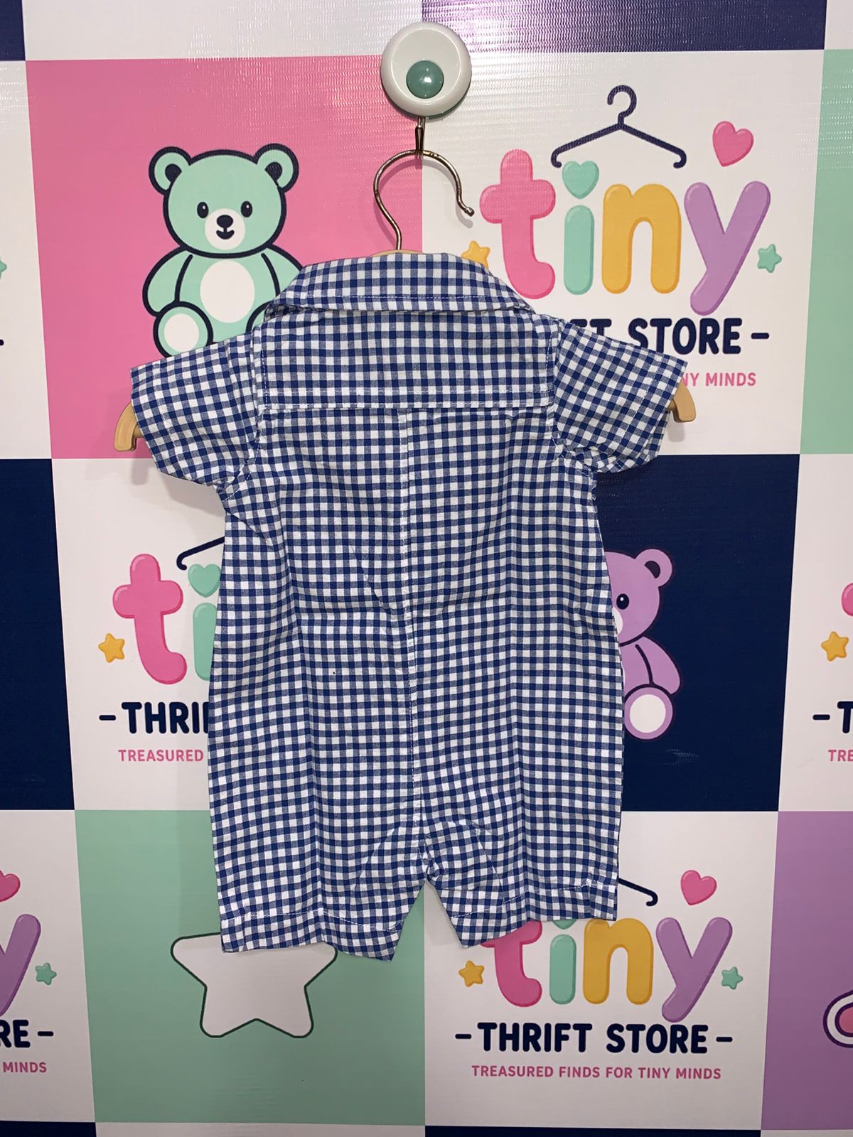 Carter’s Newborn Boy Blue Gingham Snap-Up Romper - Anchor Embroidery (Size: NB) AB1
