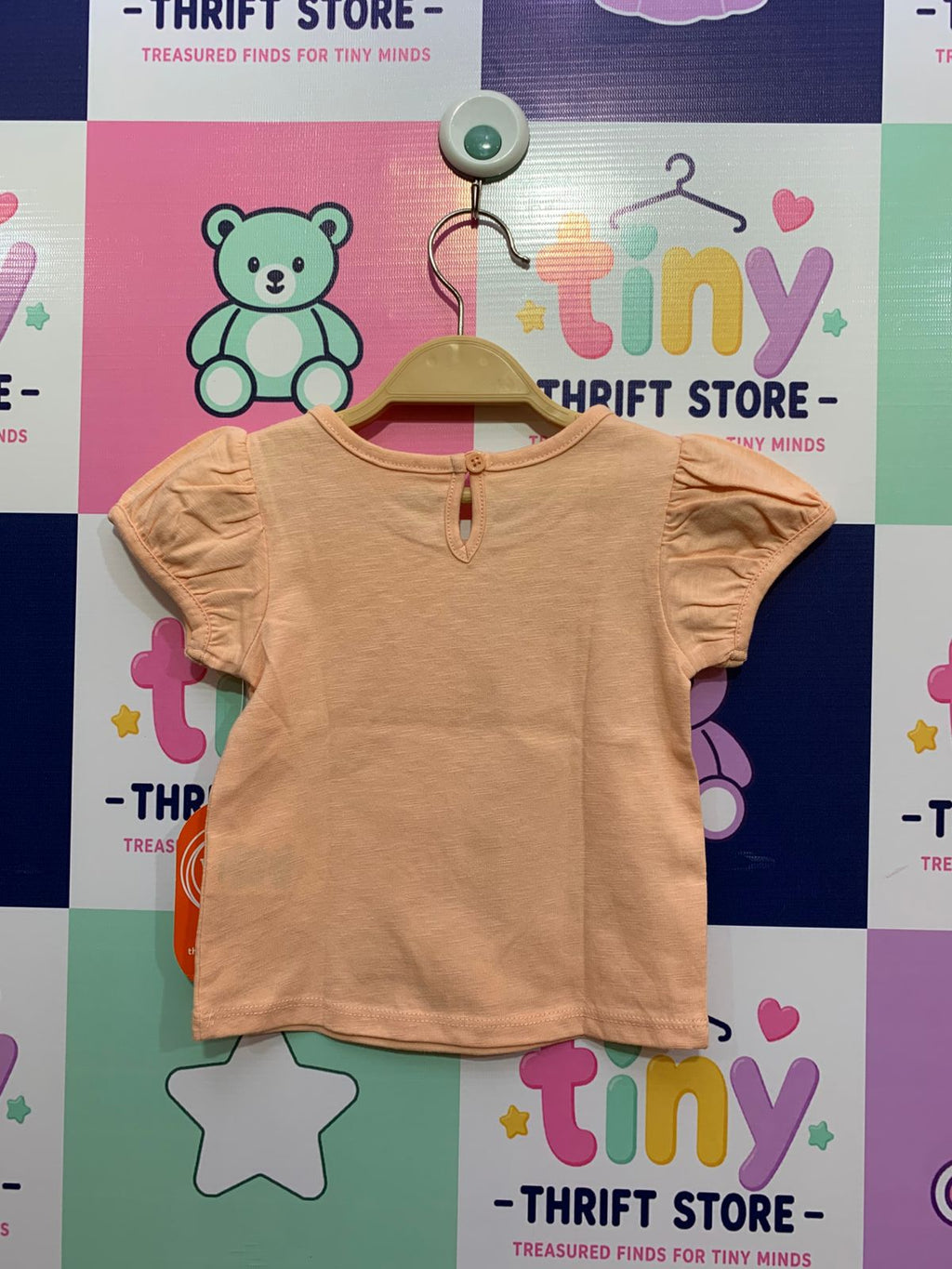 Wonder Nation Baby Girls' Puff Sleeve Solid Tee – Apricot Delight (Size 12M) - NWT AB1