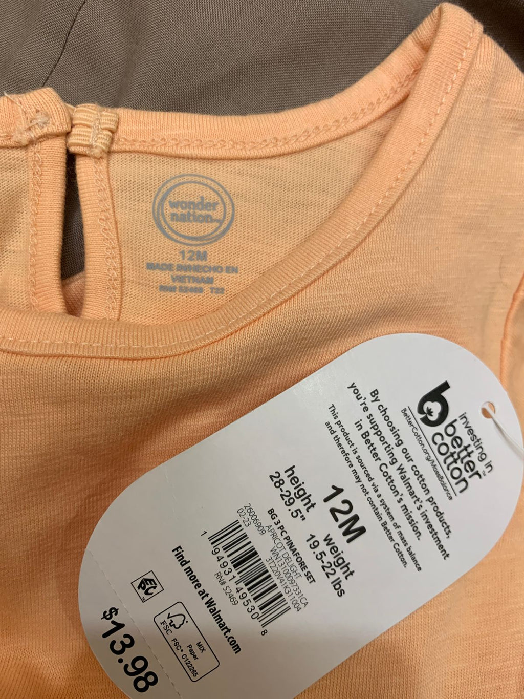 Wonder Nation Baby Girls' Puff Sleeve Solid Tee – Apricot Delight (Size 12M) - NWT AB1
