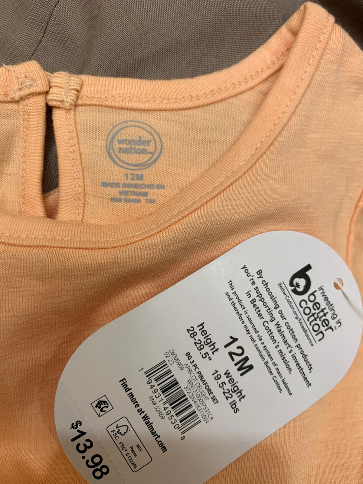 Wonder Nation Baby Girls' Puff Sleeve Solid Tee – Apricot Delight (Size 12M) - NWT AB1