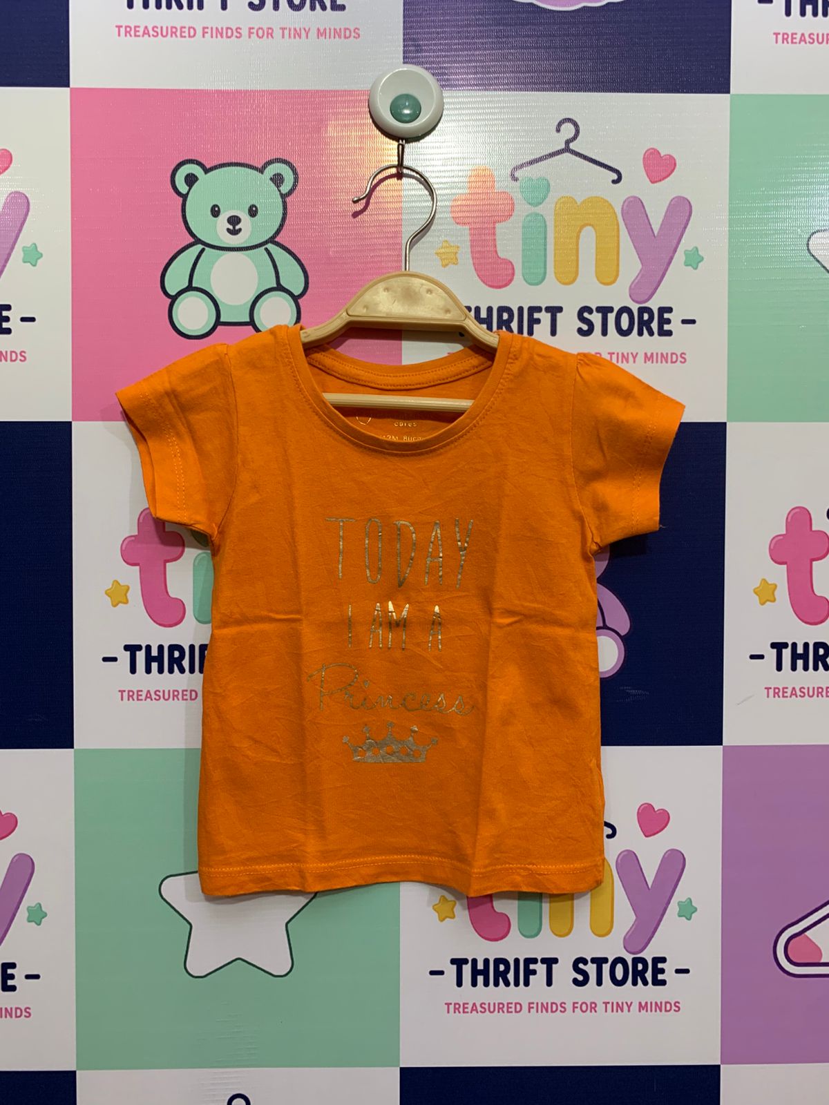 Primark Cares Girls' Orange Graphic Tee - "Today I Am A Princess" (9-12 Months) AB1