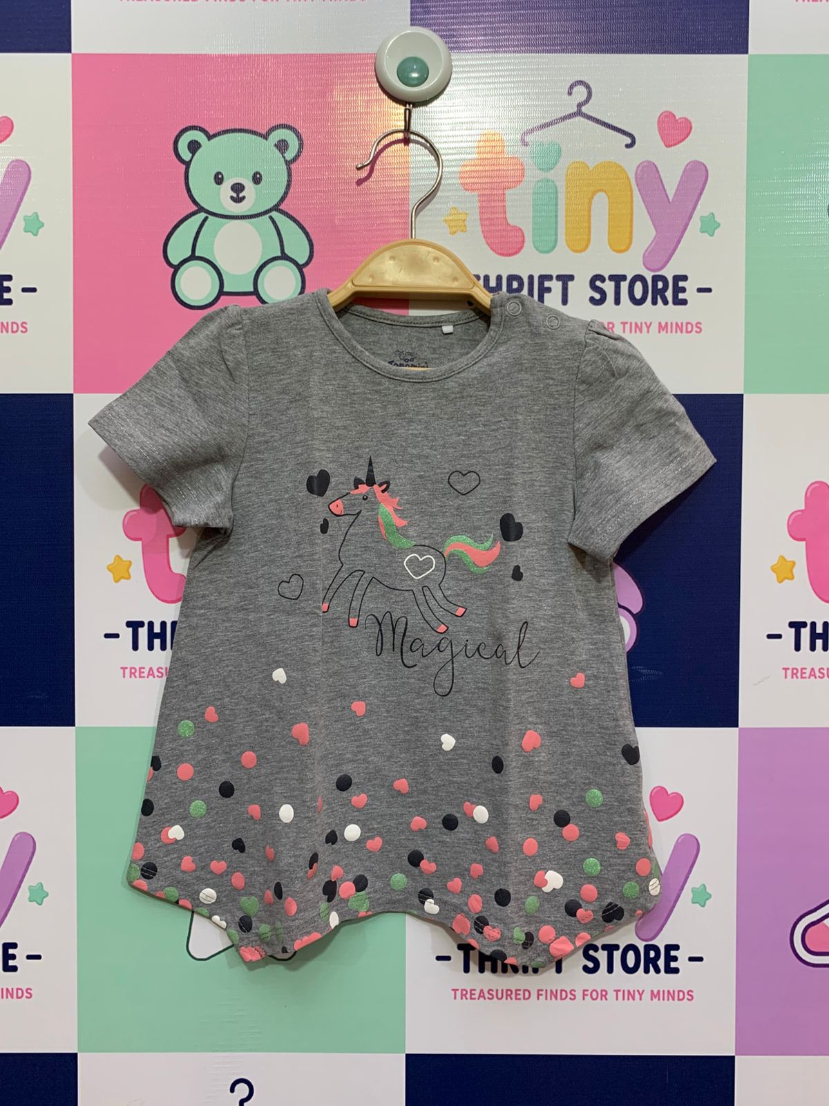Topomini baby girl grey melange t-shirt with 'Cool & Cute' graphic print and shoulder snap buttons, size 12-18 months (86 cm).