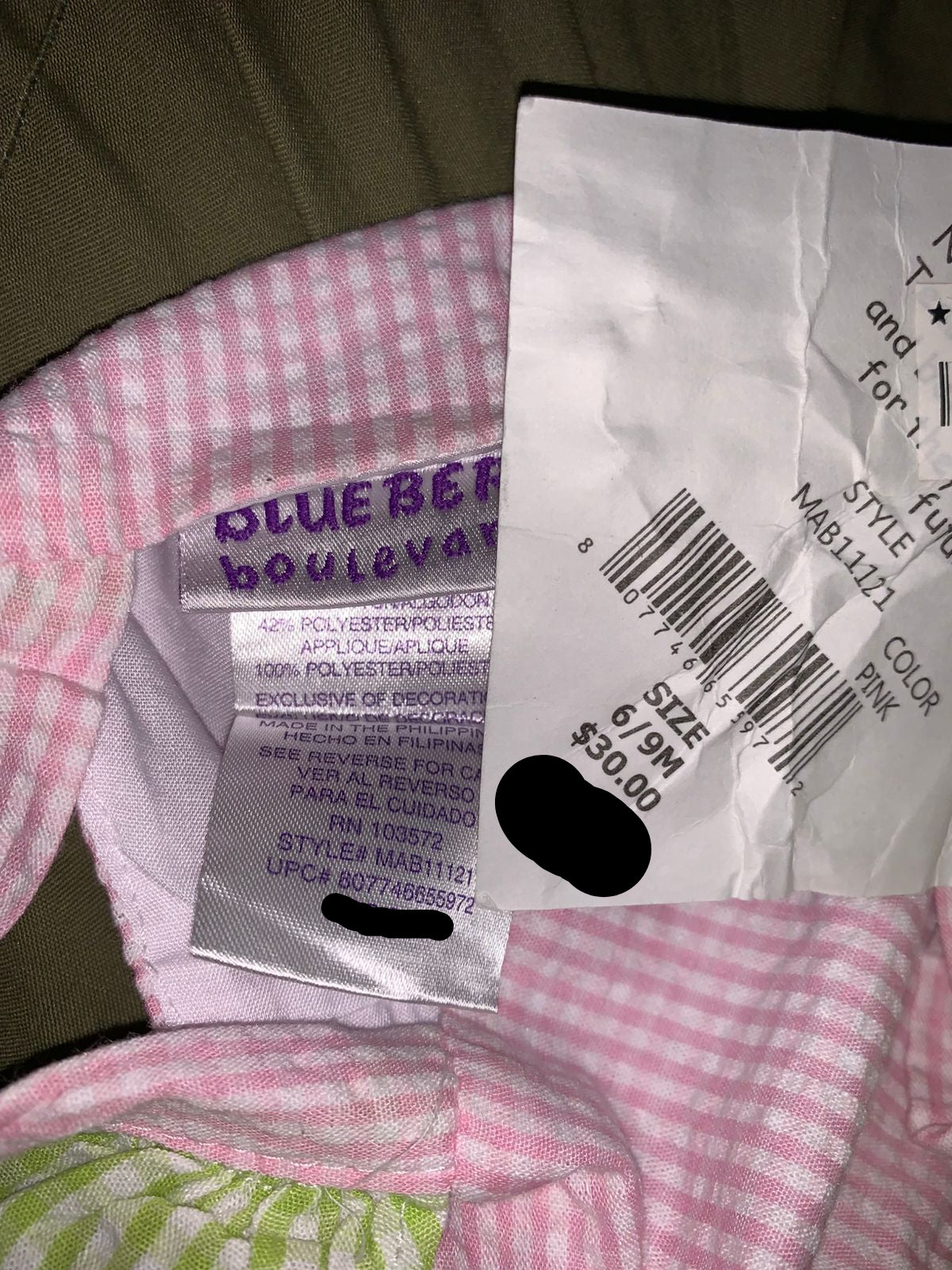 Blueberi Boulevard Baby Girls Pink & Green Seersucker Daisy Dress – (Size 6/9M) Ab1